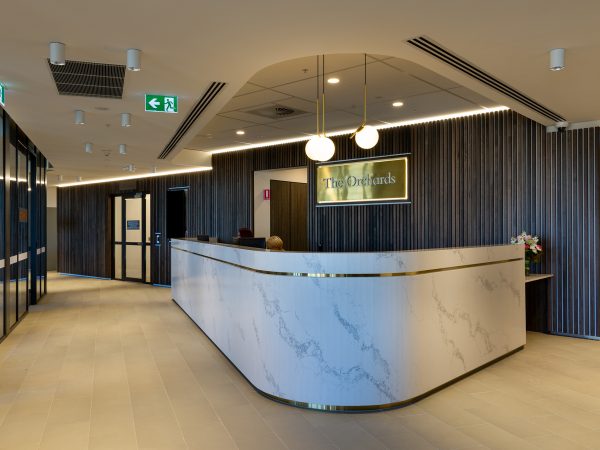 Architectural Render of the reception area at The Orchards Retirement Living community hub